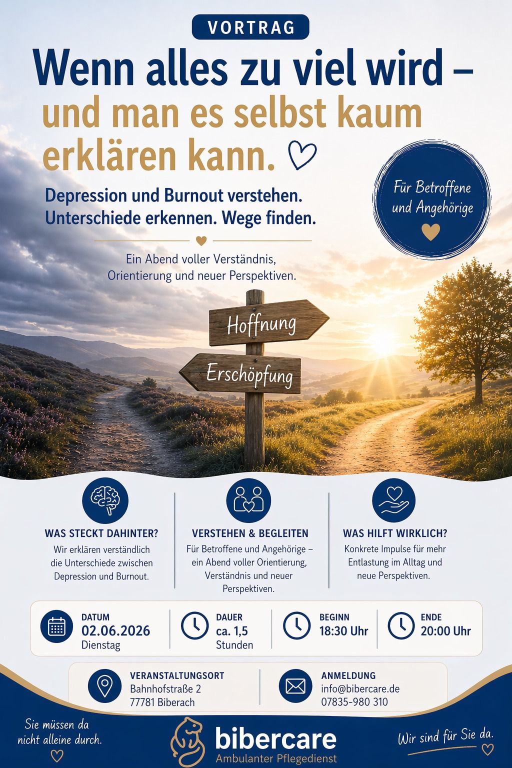 Vortrag „Wenn alles zu viel wird" – Depression und Burnout verstehen, 02.06.2026 in Biberach