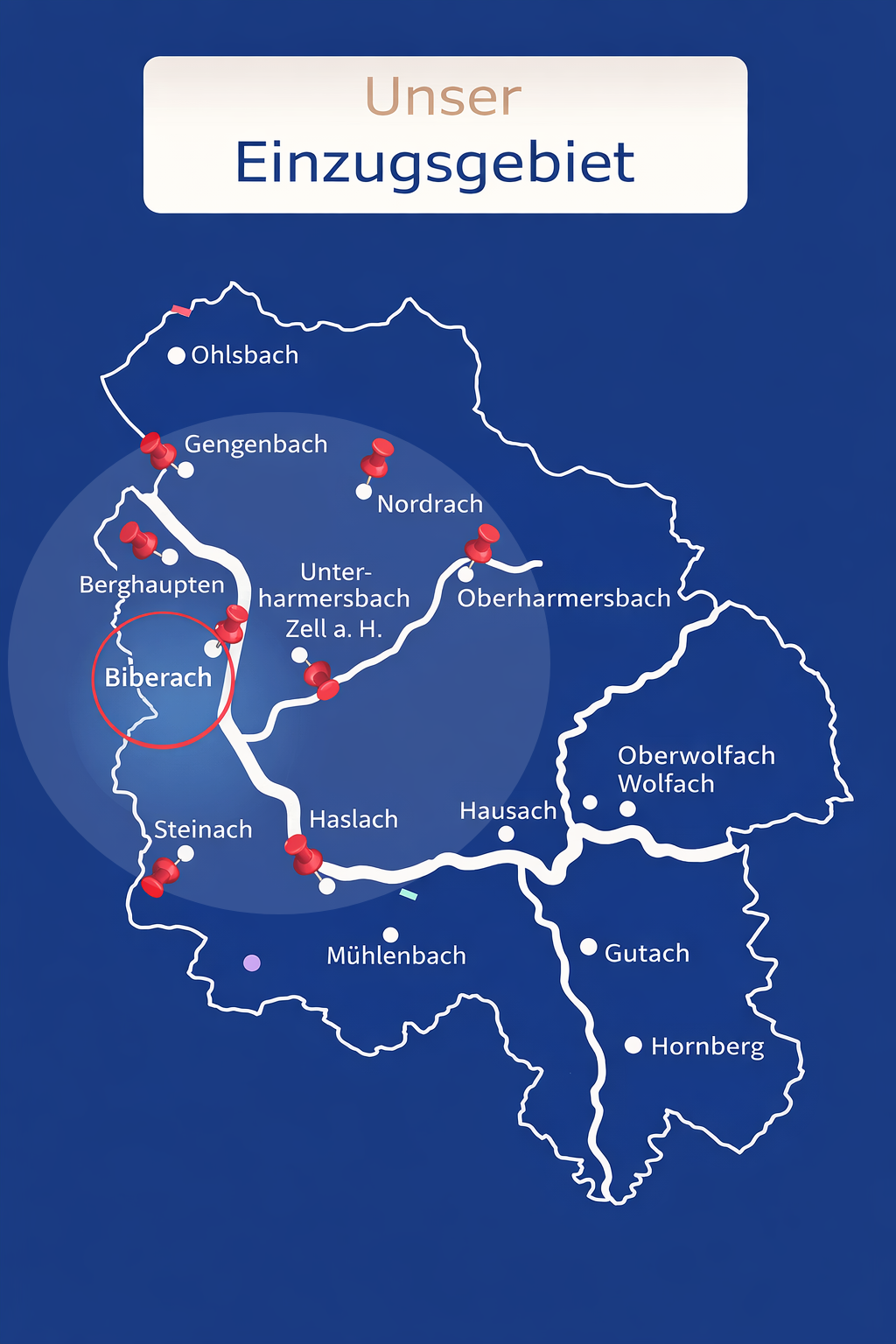 Einzugsgebiet Bibercare – Biberach, Gengenbach, Haslach und Umgebung